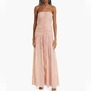 Veronica Beard Lucine Ruched Silk Halter Dress Size 12 Wedding Guest Ballet Pink